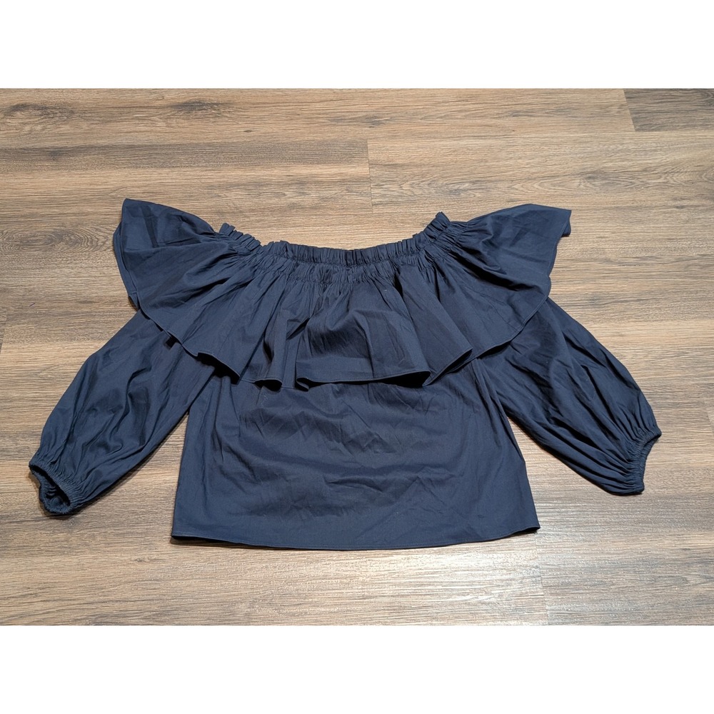 ALEXIS Navy Blue Off‎ The Shoulder Ruffle Long Sleeve Top Size S